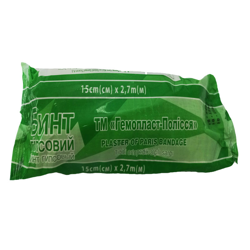 Бинт гіпсовий ТМ Гемопласт-Полісся 15см x 2.7м, щільність: 340